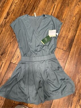 HALARA Slate Blue V-Neck Wrap Waist Mini Dress